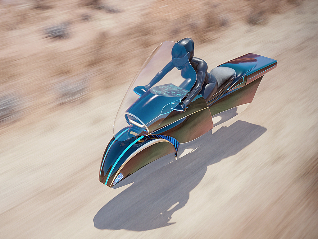 InU on Bauhaus airbike running over the desert.