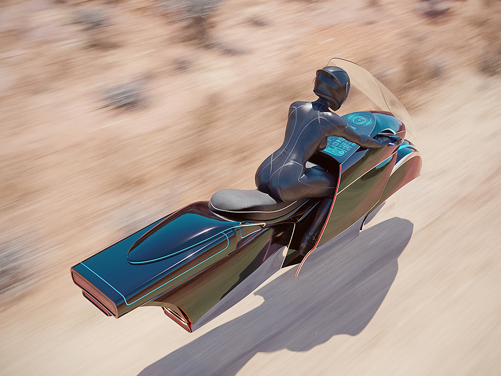 InU on Bauhaus airbike running over the desert.