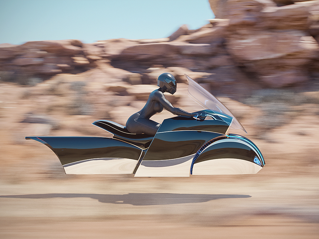 InU on Bauhaus airbike running over the desert.